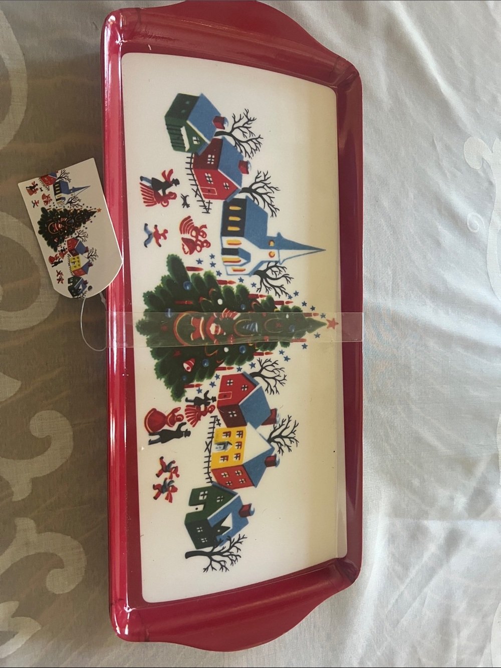 Red Holiday Village Serving Tray -set of two